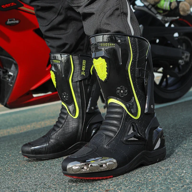 

Motorcycle Boot Men Women Riding Mid-Calf Ankle Protective Shoes Moto Motorbike Equipment Racing Long Motorcycle Boots Men