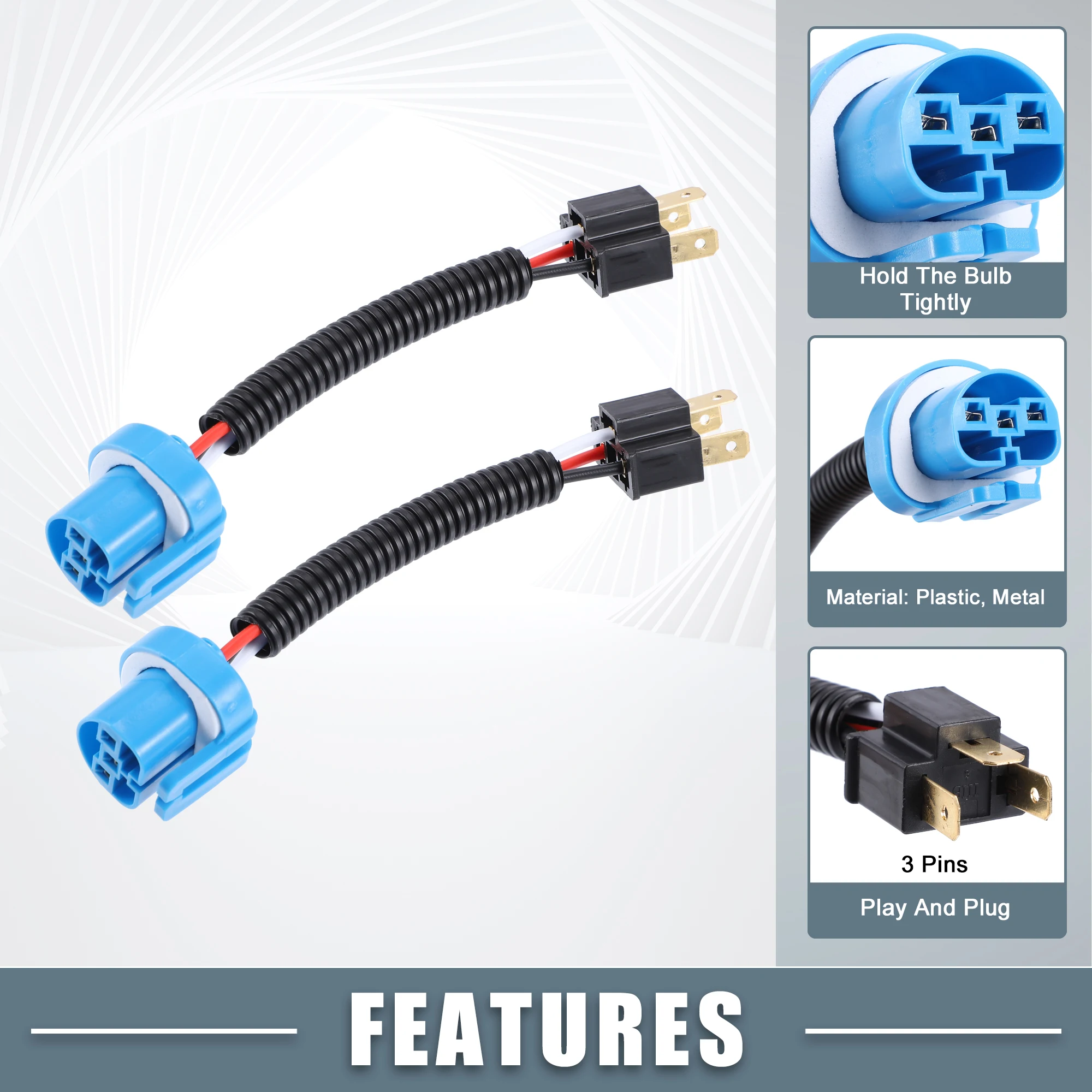 Uxcell 2 Pcs 9007 Female to H4 Male Male to H4 Female Plug Headlight Conversion Cable Harness Connector Adapter 12-24V