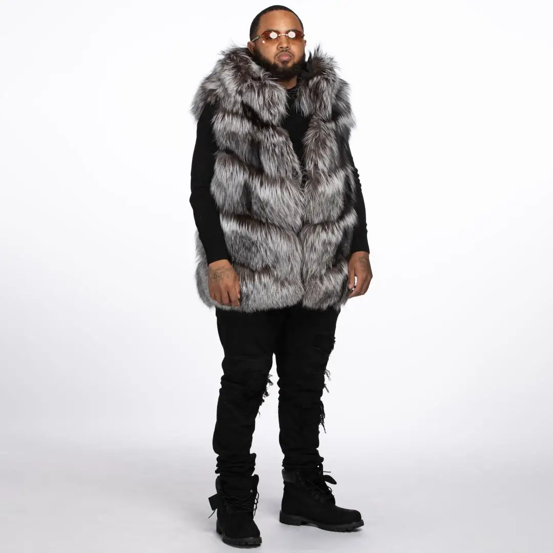 Luxe Mannen Echt Zilver Vossenbont Vest Jas Winter Pluizig Bont Warm Vest Met Capuchon Mode Causale Natuurlijke Vossenbont Overjas