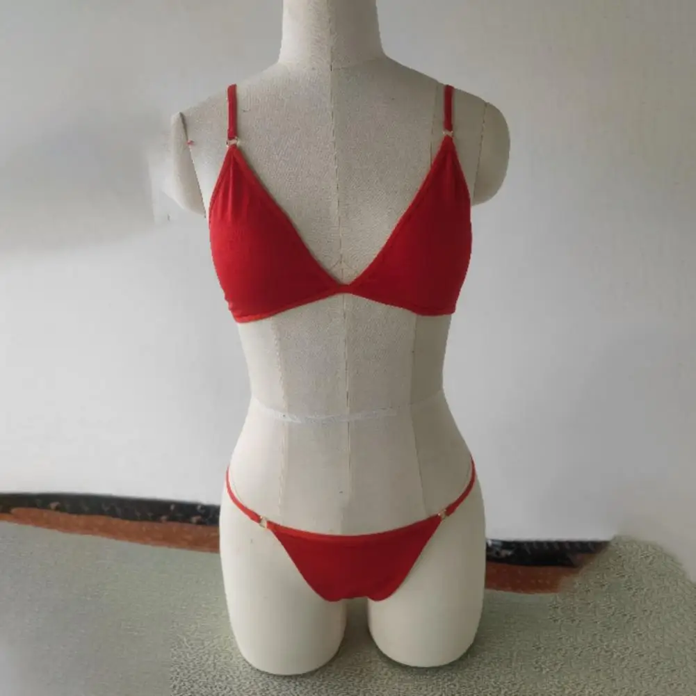 

2026 2 шт./компл. регулируемые бретели с кольцом и открытой спиной, комплект бикини с микро треугольным бюстгальтером, трусы с низкой посадкой, купальники, пляжная одежда