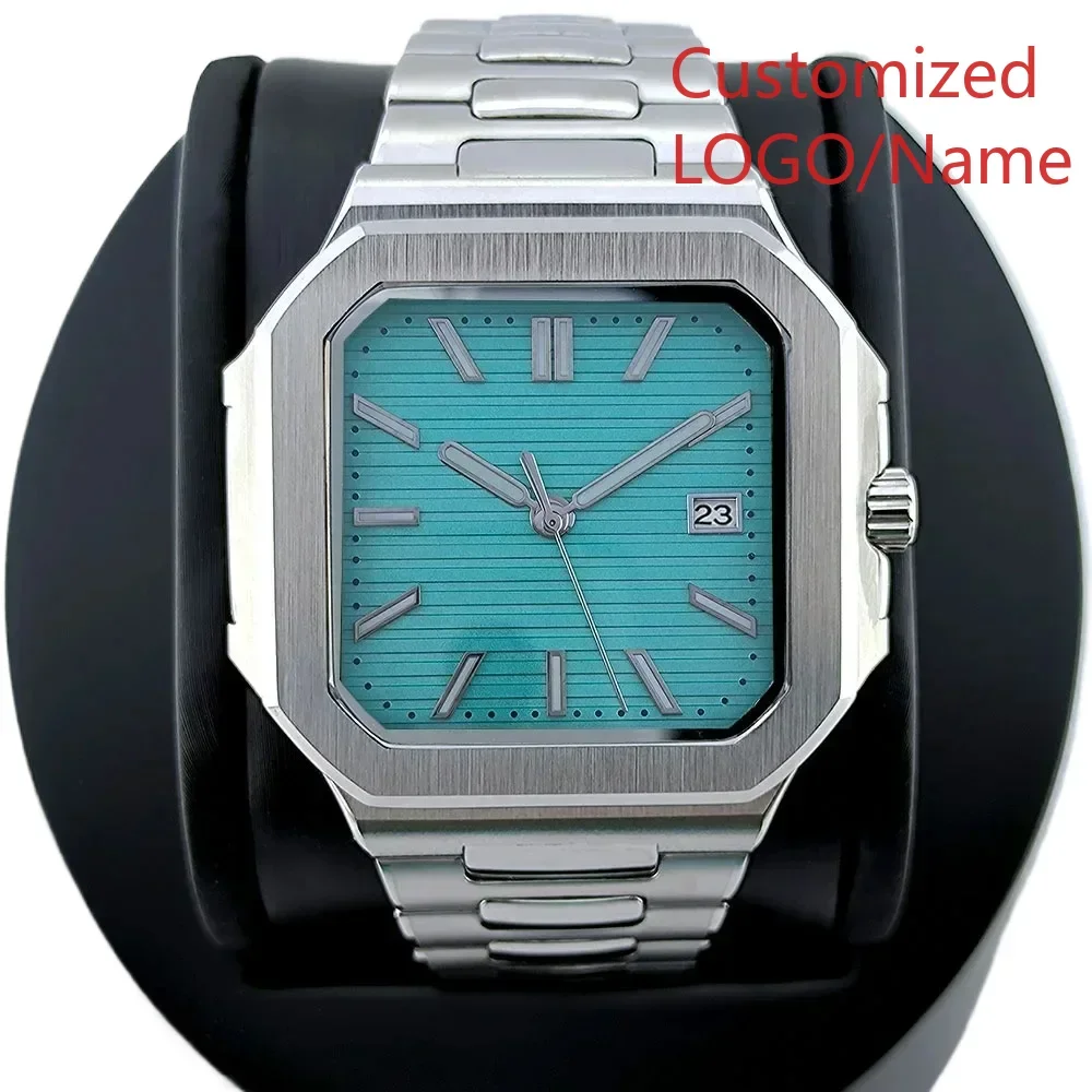 40mm Automatic Mechanical Watch Men Stainless Steel Square Sapphire Crystal Glass Black White Green Dial Customized