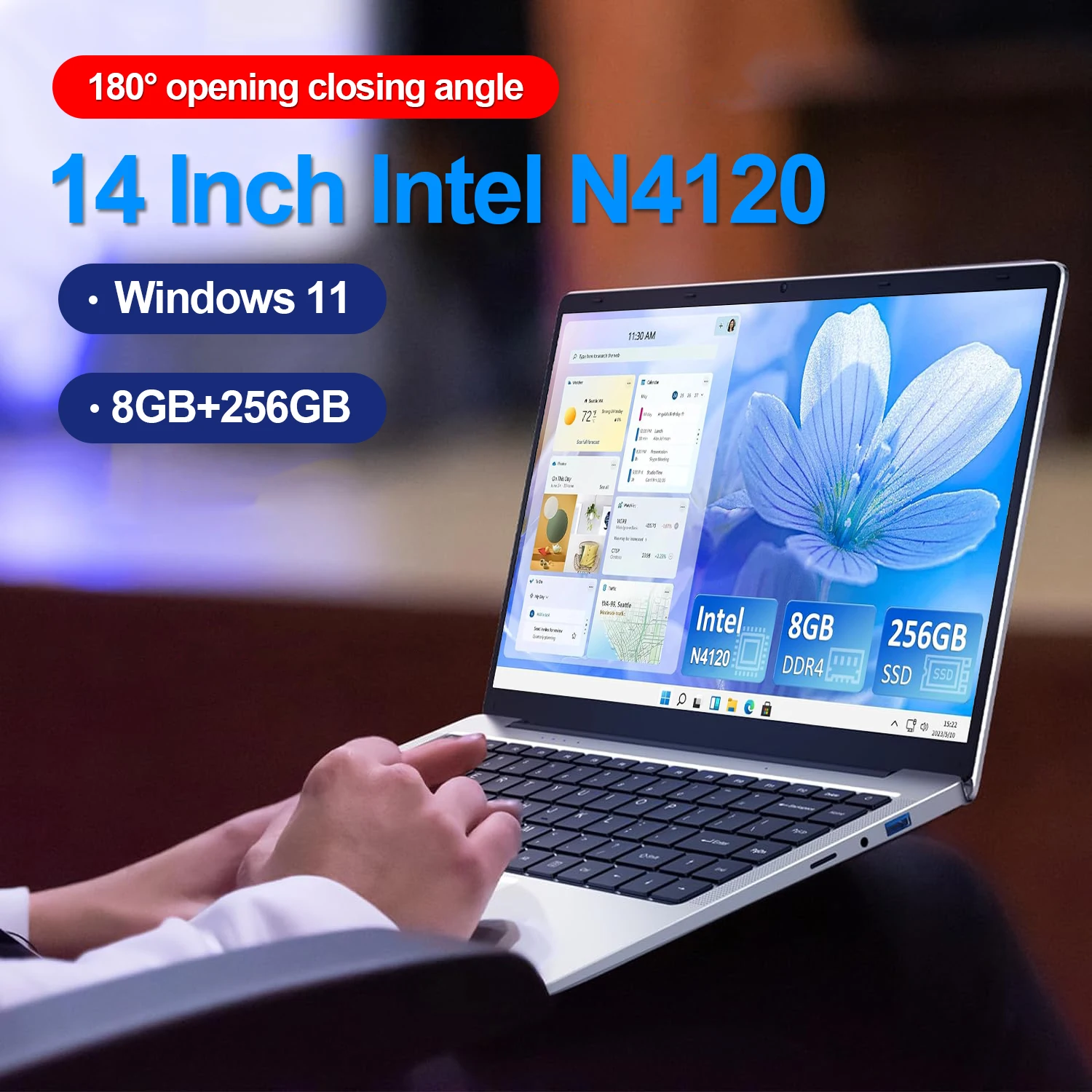 SZYIYUN 14 인치 FHD 노트북, 8G DDR4 256G SSD, 쿼드 코어 인텔 N4120, 윈도우 11, 사무실 노트북 컴퓨터, 휴대용 N4020 학습 넷북