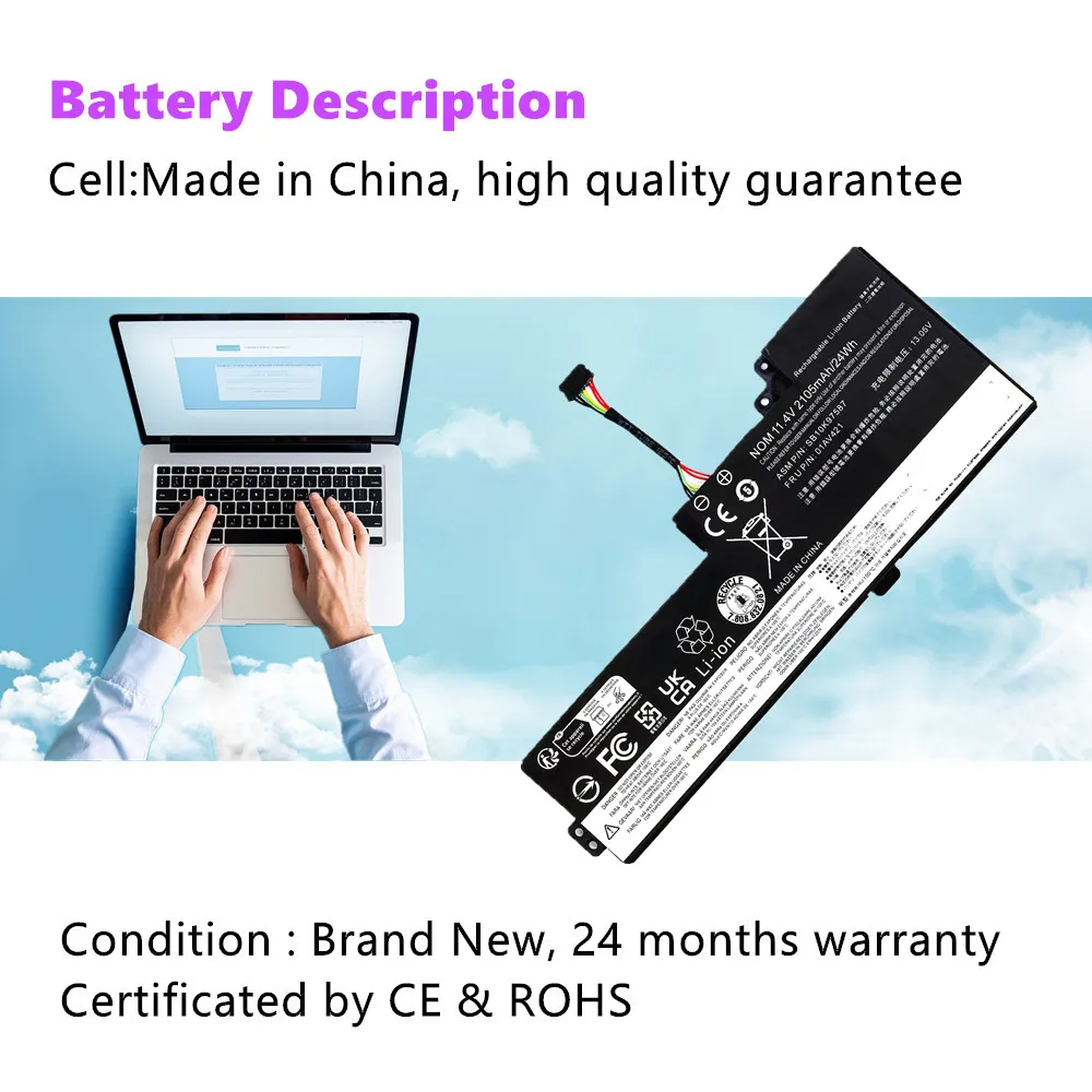 Batteria del computer portatile da 24Wh per Lenovo ThinkPad T480 T470 A485 A475 01AV421 01AV419 SB10K97576 01AV420 SB10K97577 01AV489 SB10K97578