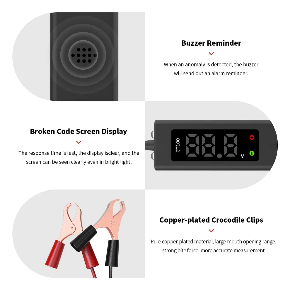 جهاز اختبار الدائرة الكهربائية للسيارات CT100 لجميع الأنظمة الكهربائية للمركبات 0-80 فولت