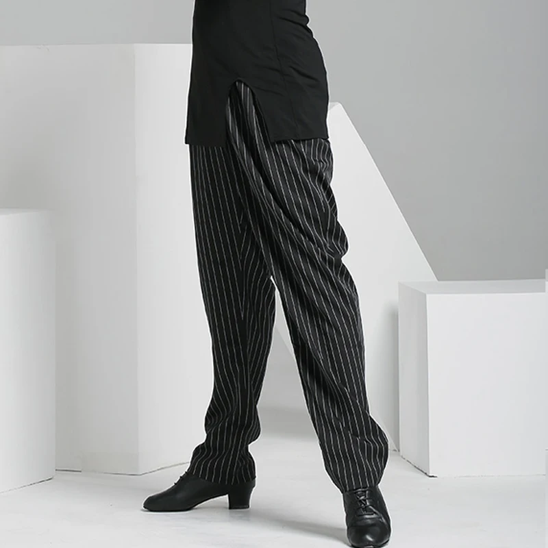 Latin Pants Men Ballroom Practice Wear Performance Costume Tango Dancewear Modern Dance Outfit Stripe Salsa Trousers JL4475