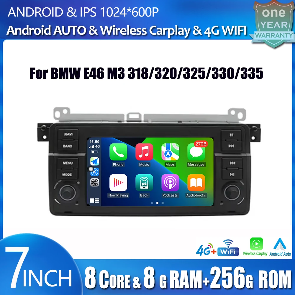 Android 14 Wireless Carplay Android Auto For BMW E46 M3 318/320/325/330/335 Multimedia GPS autoradio  Car Radio 4G WIFI DSP BT