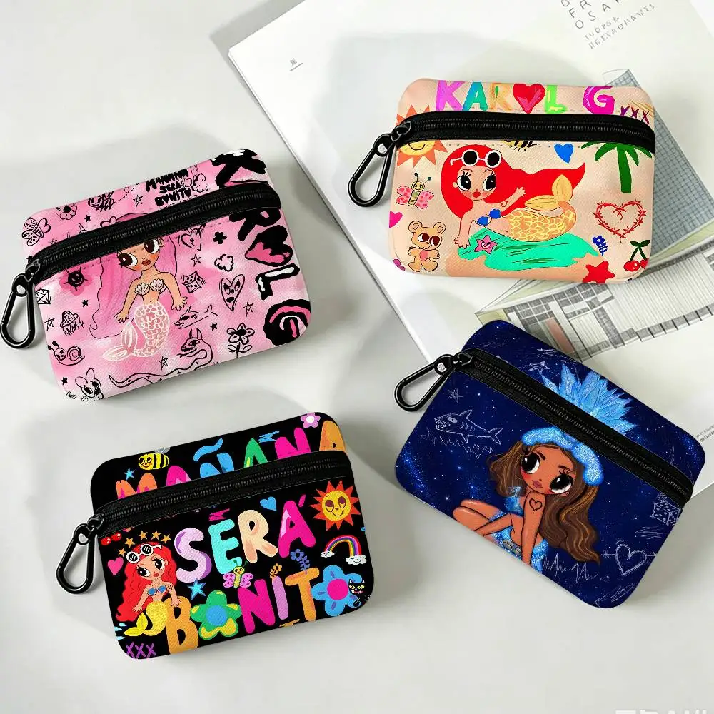 Singer K-Karol G Anime Mini Hanging Oxford Cloth Coin Bag Durable Zipper Key Card Pouch With Carabiner