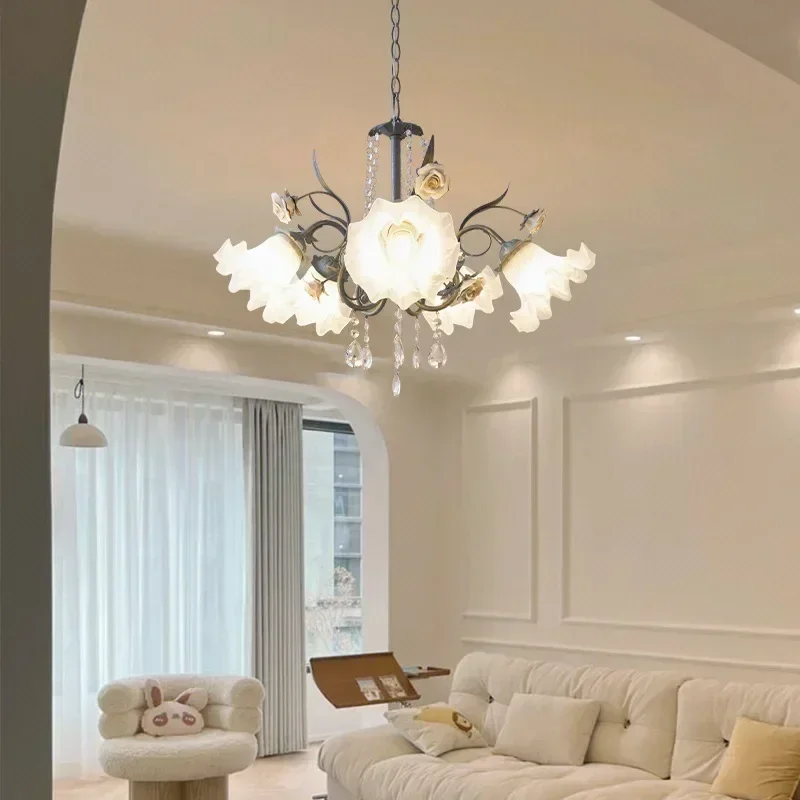 Modern Glass Flower Chandeliers Traditional Shop Villa Hanging Lamps  Living Room Bedroom Pendant Lights for Room Decor Lustre