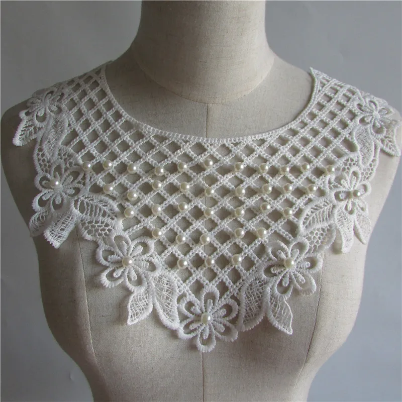 White ABS Pearl Embroidery Lace Neckline DIY Collar Slim clothes Sewing Applique Edge Neckline Handmade Fabric YL1-YL123