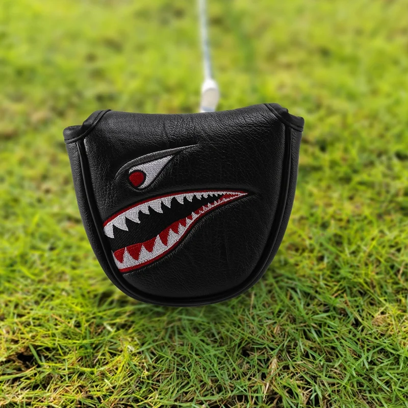 1Pc PU Leather with Shark Embroidery Magnet Golf Mallet Putter Head Cover Golf Club Putter Headcovers