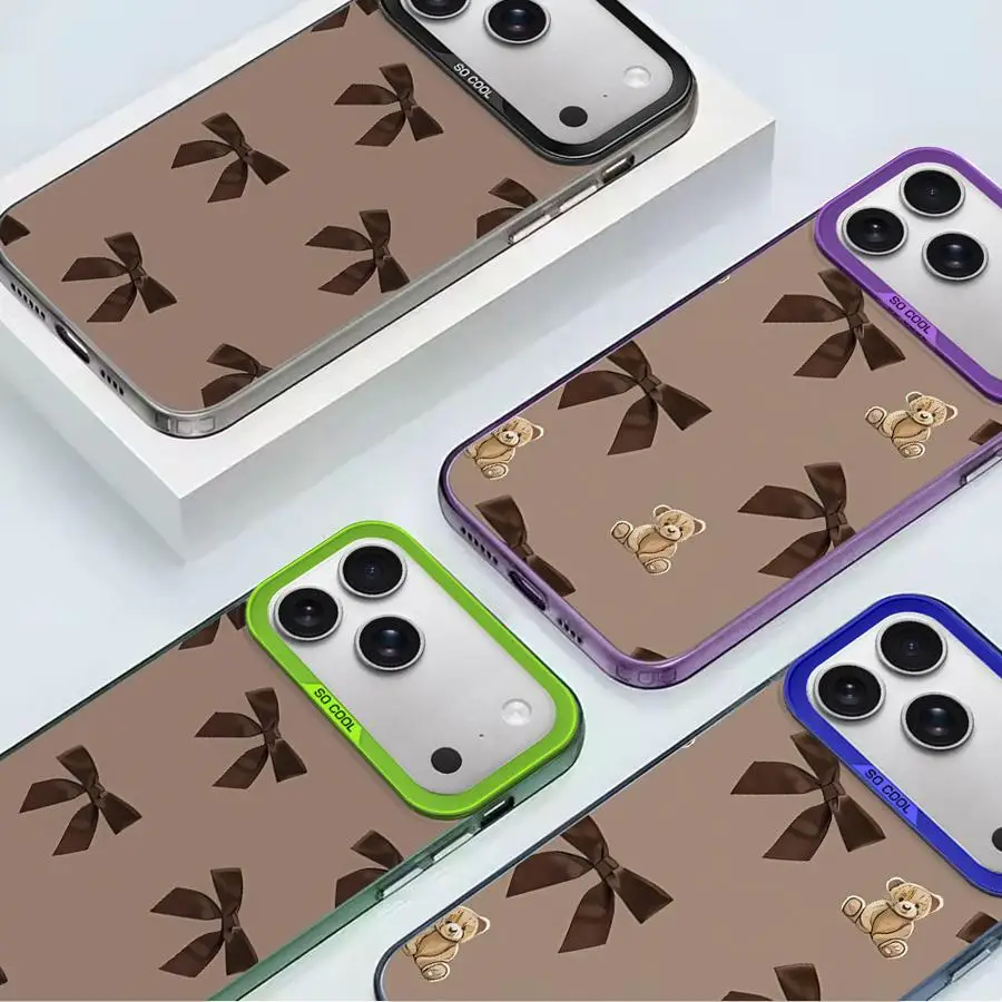 

Чехол для iPhone 17 Pro Max 14 XS 16 Air 15 Plus 13 Pro XR 12 11, задняя крышка для телефона, милый медвежонок с бантом