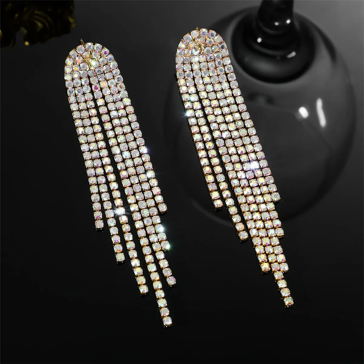 FYUAN Long Tassel Rhinestone Drop Earrings for Women AB Colourful Gold Silver Color Crystal Dangle Earring Party Wedding Jewelry