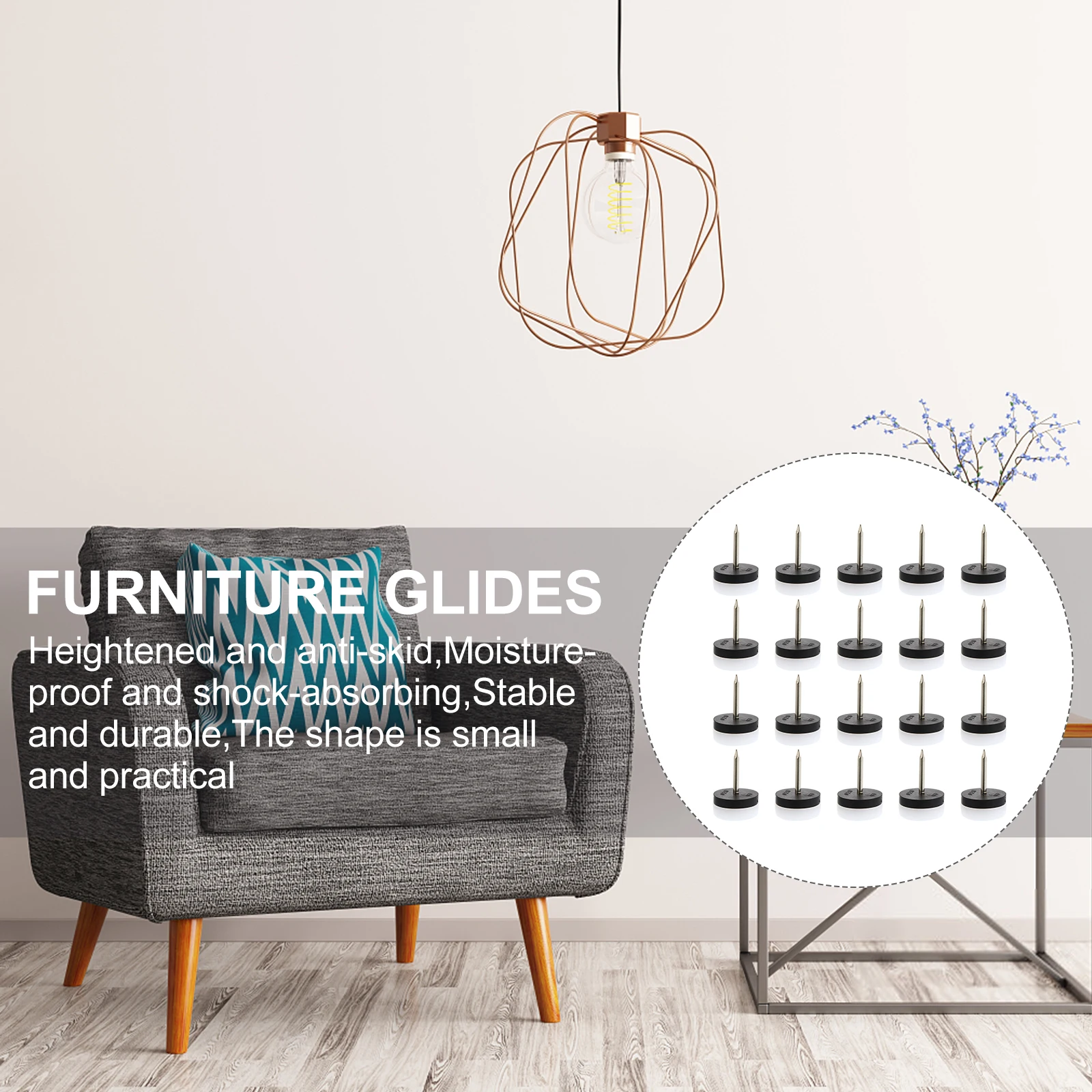 

40Pcs Furniture Pads with Nail-on Glide Floor Protector for Table Chair Legs Anti-Sliding Non-Skid Round Nylon Head