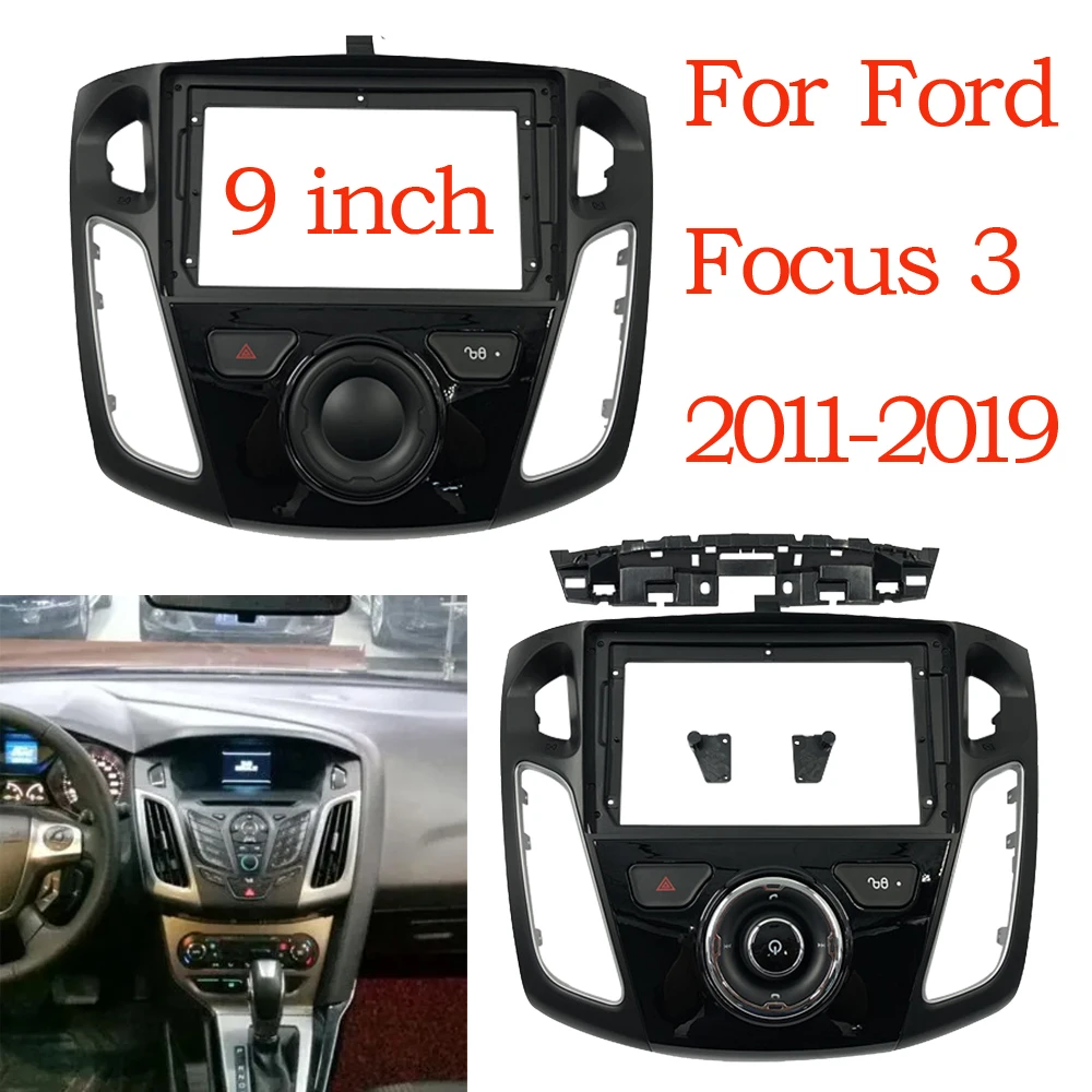 Car Radio Fascias Frame For Ford Focus MK3 2011-2019 9 inch 2DIN Stereo Panel Wiring Harness Power Cable Adapter Canbus Decoder