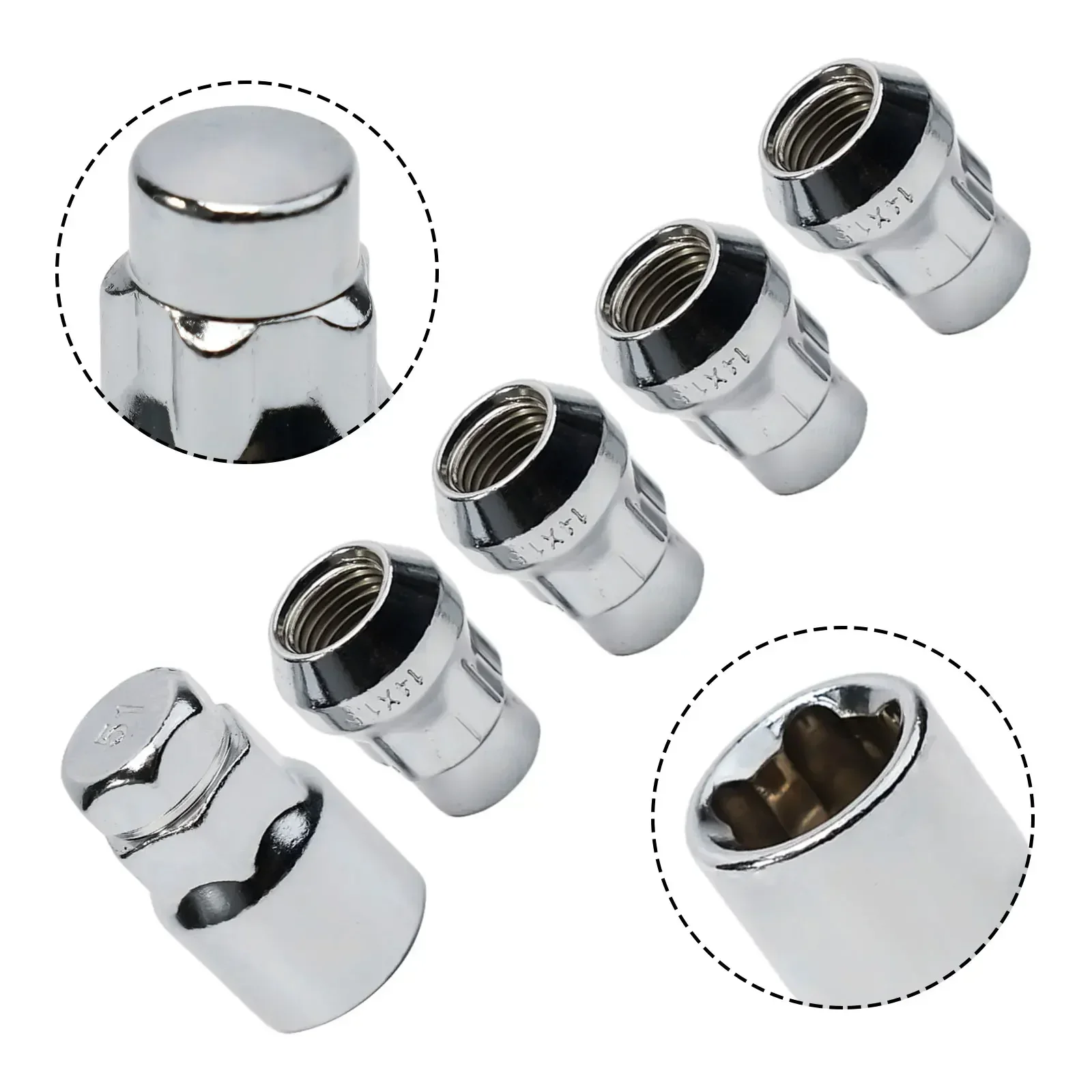 4×M14x1.5 Locking Wheel Nut Tapered Key For FORD- S-MAX For Mondeo Silver 5-Teeth Tire Anti-Theft Screw Wheel Lock Accessory