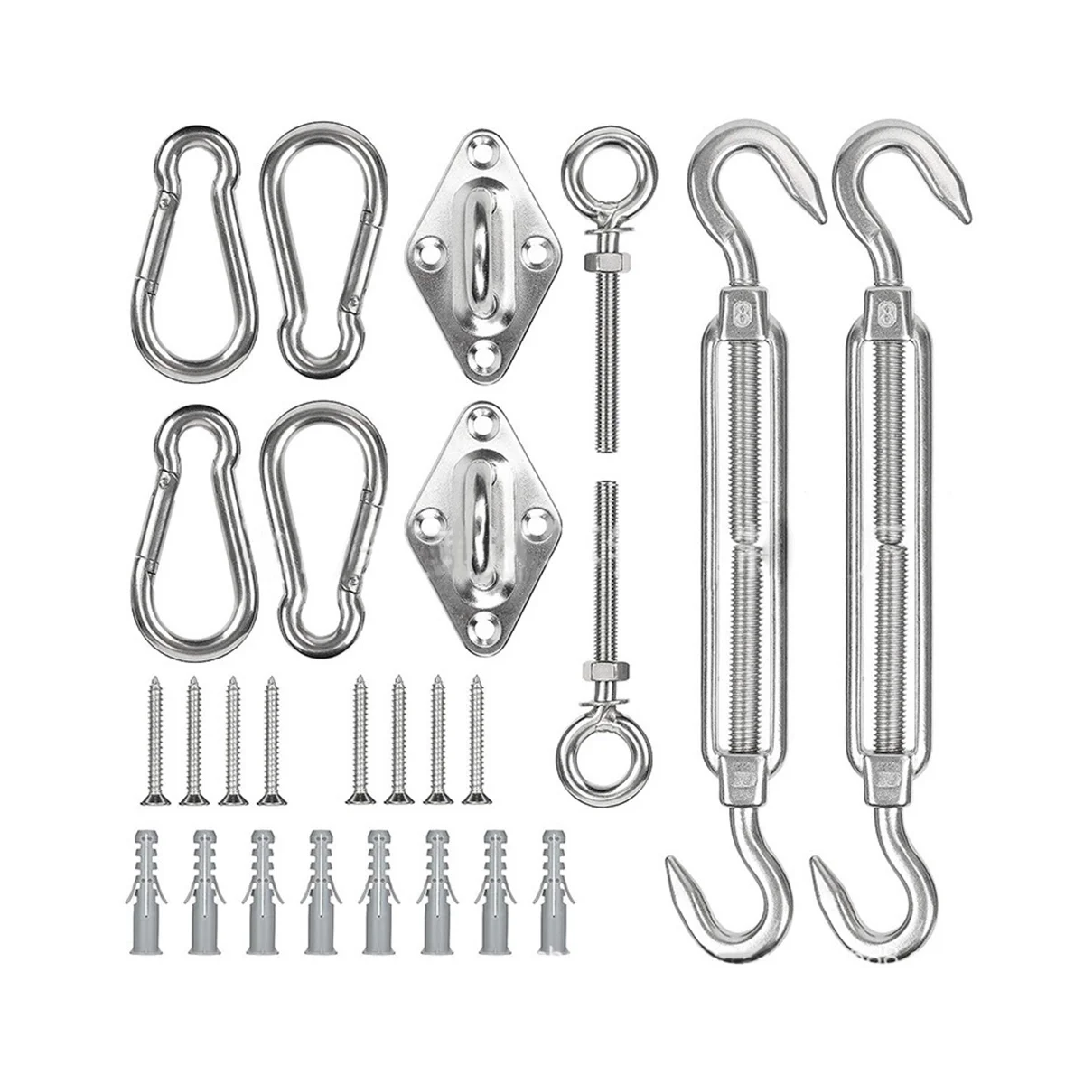 26PCS Shade Sail Canopy Accessory Hardware Kit Rhombic Buckles Hanger Screws Turnbuckle Clip Hook