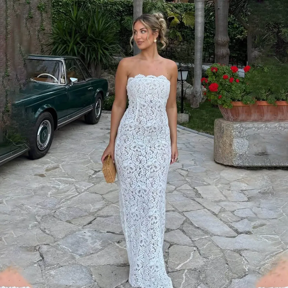 

New Strapless Full Lace Sheath Wedding Dresses Custom Made 2027 Vestido De Noival