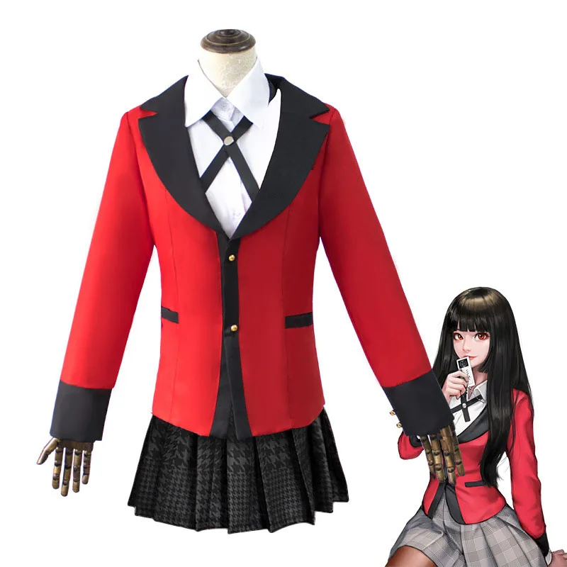Anime Meari Saotome Kakegurui Compulsive Gambler Cosplay Kostüm Schuluniformen Set Cosplay Kostüme Roter Mantel