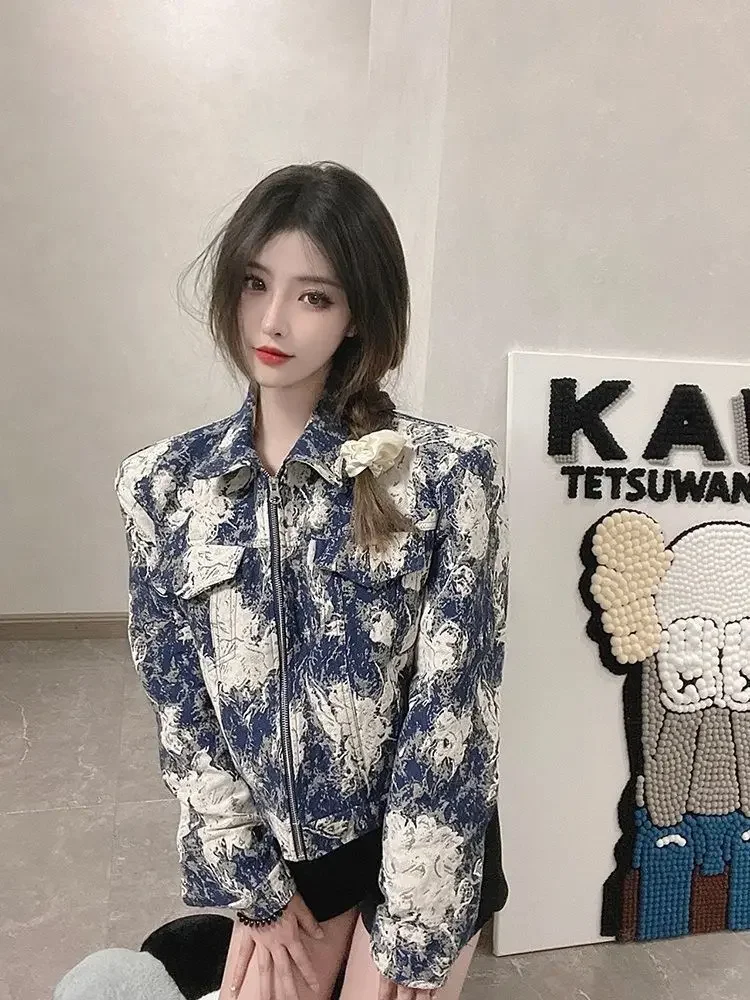 Suit Cargo Jeans Jacket Top Design Zip Bomber Jacket Trendy Brand Short Jackets for Women Autumn New Loose Autumn Winter Coats