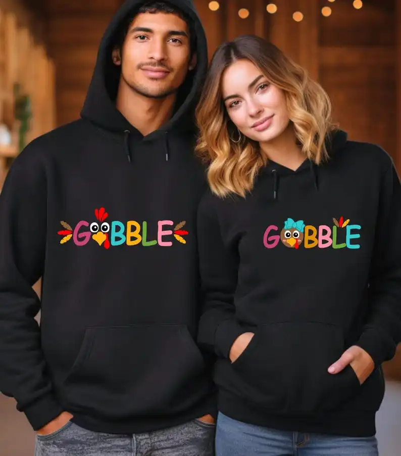 วันขอบคุณพระเจ้า Gobble Hoodie,ตุรกี Hoodie,ครอบครัว Hoodie,วันขอบคุณพระเจ้า-ฤดูใบไม้ร่วงผู้หญิงผู้ชาย Y2k เสื้อผ้าใหม่ใน Hoodies & Sweatshirts