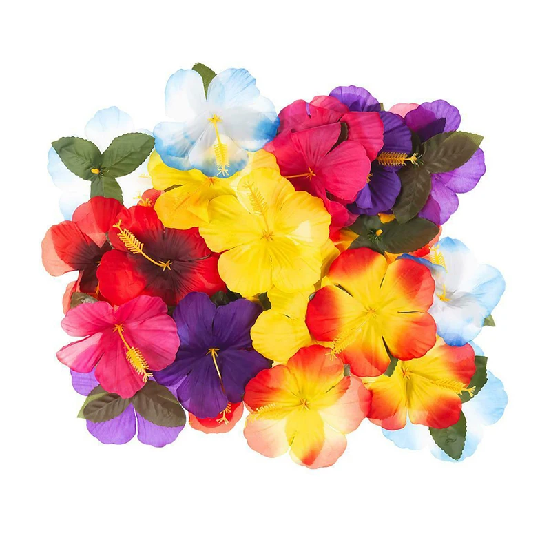 30pcs Artificial Hibiscus Flowers Colourful Hawaiian Table Decor Centrepiec Home Spring Summer DIY Garland Fake Flower