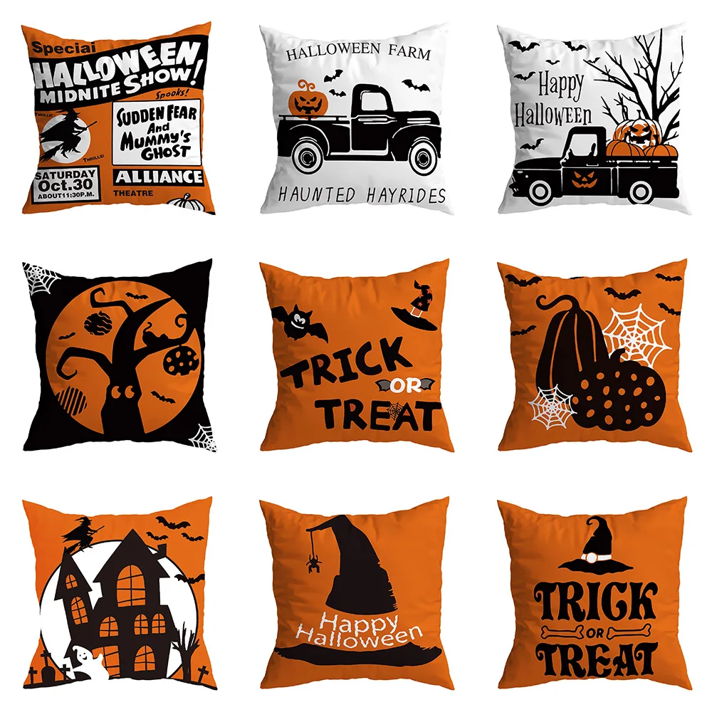 Halloween Wizard Bat Pumpkin Print Cushion Cover Home Living Room Sofa Decoration Pillow  45 * 45cm