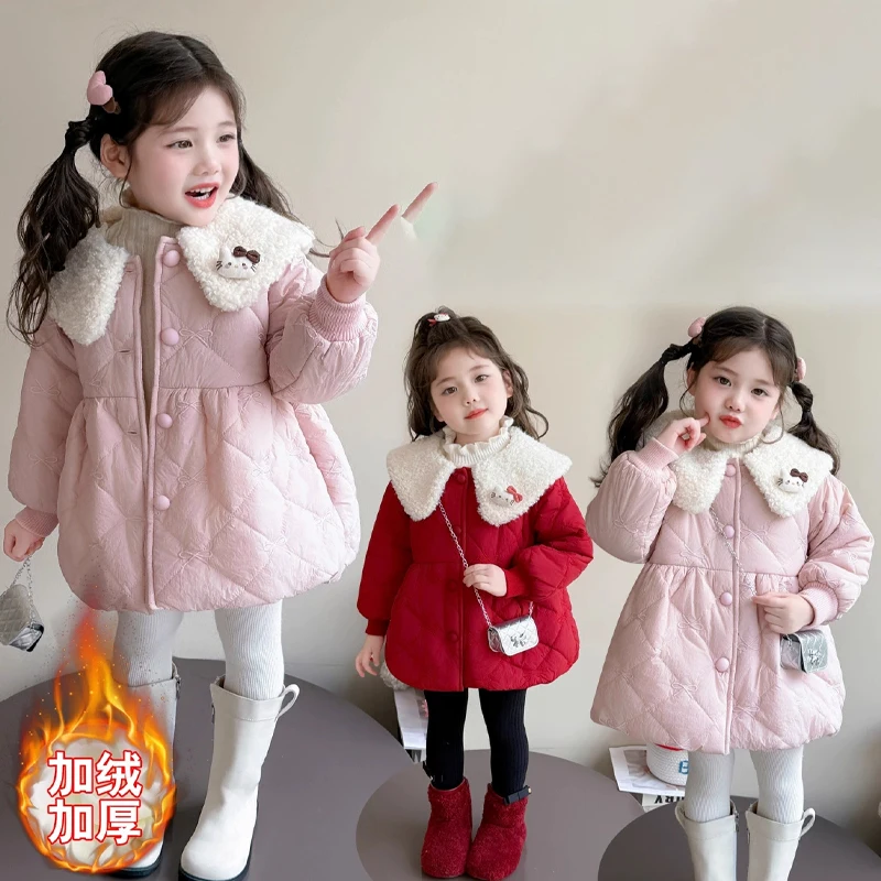 

Sanrio Hello Kitty детская одежда на хлопковой подкладке Kawaii Y2K аниме детская одежда пальто для девочек пальто зимний зимний комбинезон для девочек комбинезоны