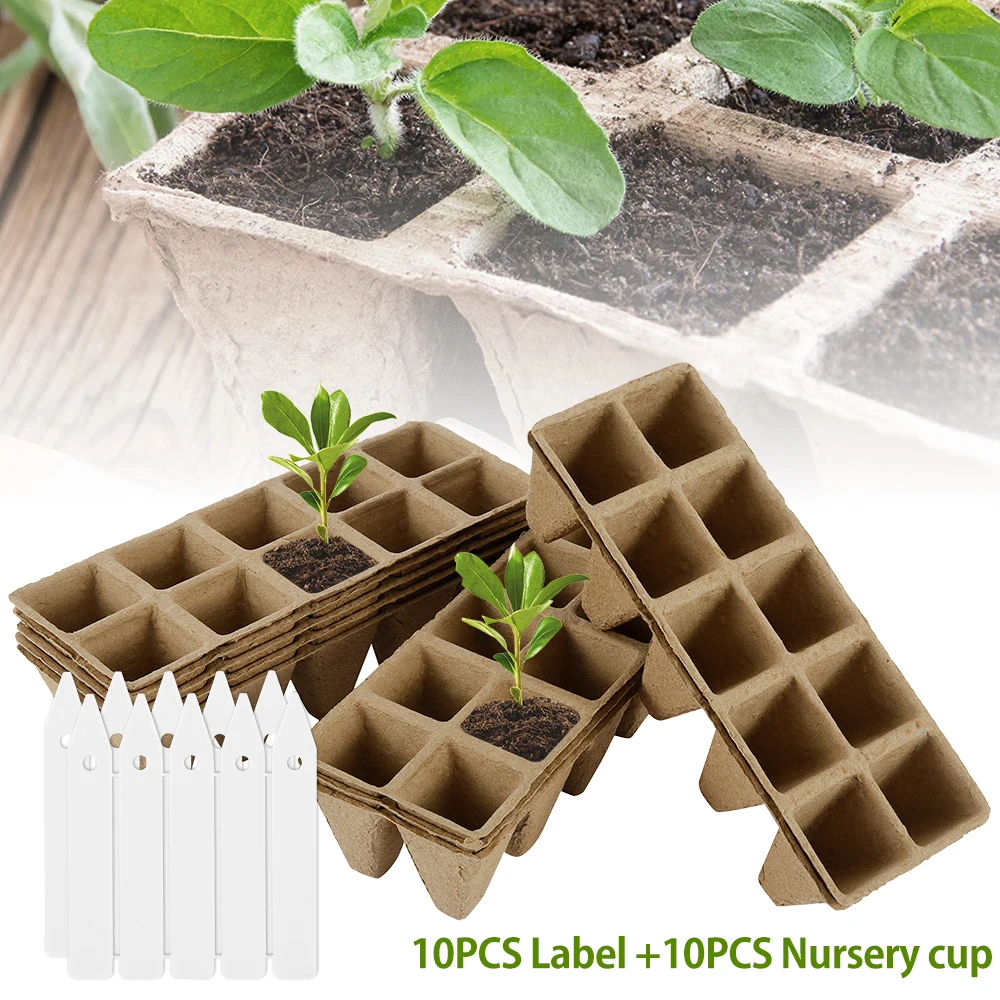 Macetas de turba biodegradables para plantas de interior y exterior, bandejas de germinación para jardinería, 10 piezas, 10 rejillas