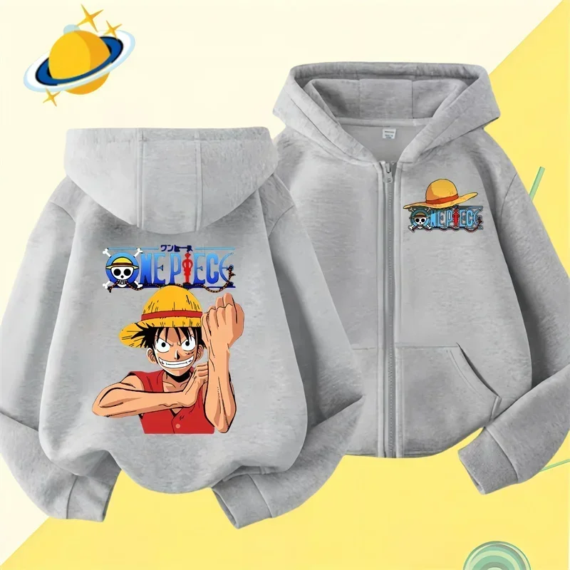 Anime One Piece kids zipper hoodie Cartoon printed Autumn/Winter long sleeved hooded sweatshirt casual top for boys and girls