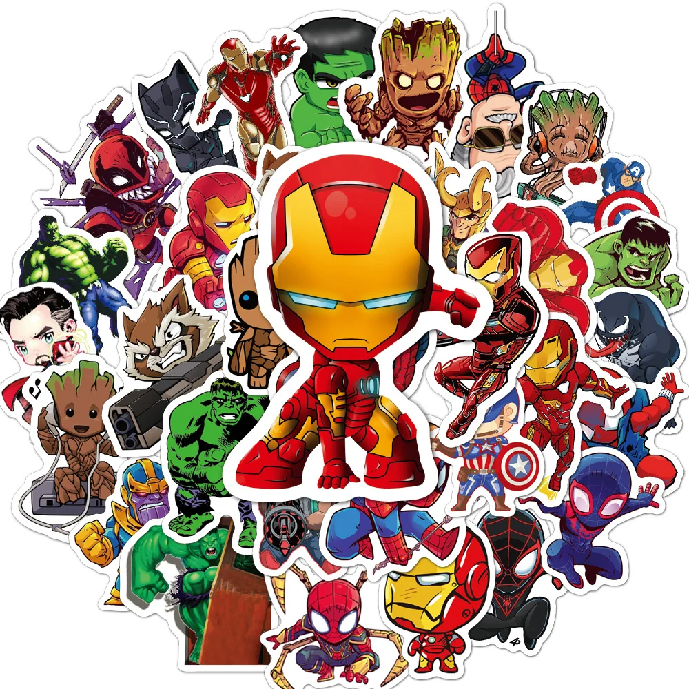 10/30/50/100PCS Disney Marvel The Avengers Super Hero Stickers Spiderman Iron Man Anime Decals Waterproof Cool Sticker for Kids