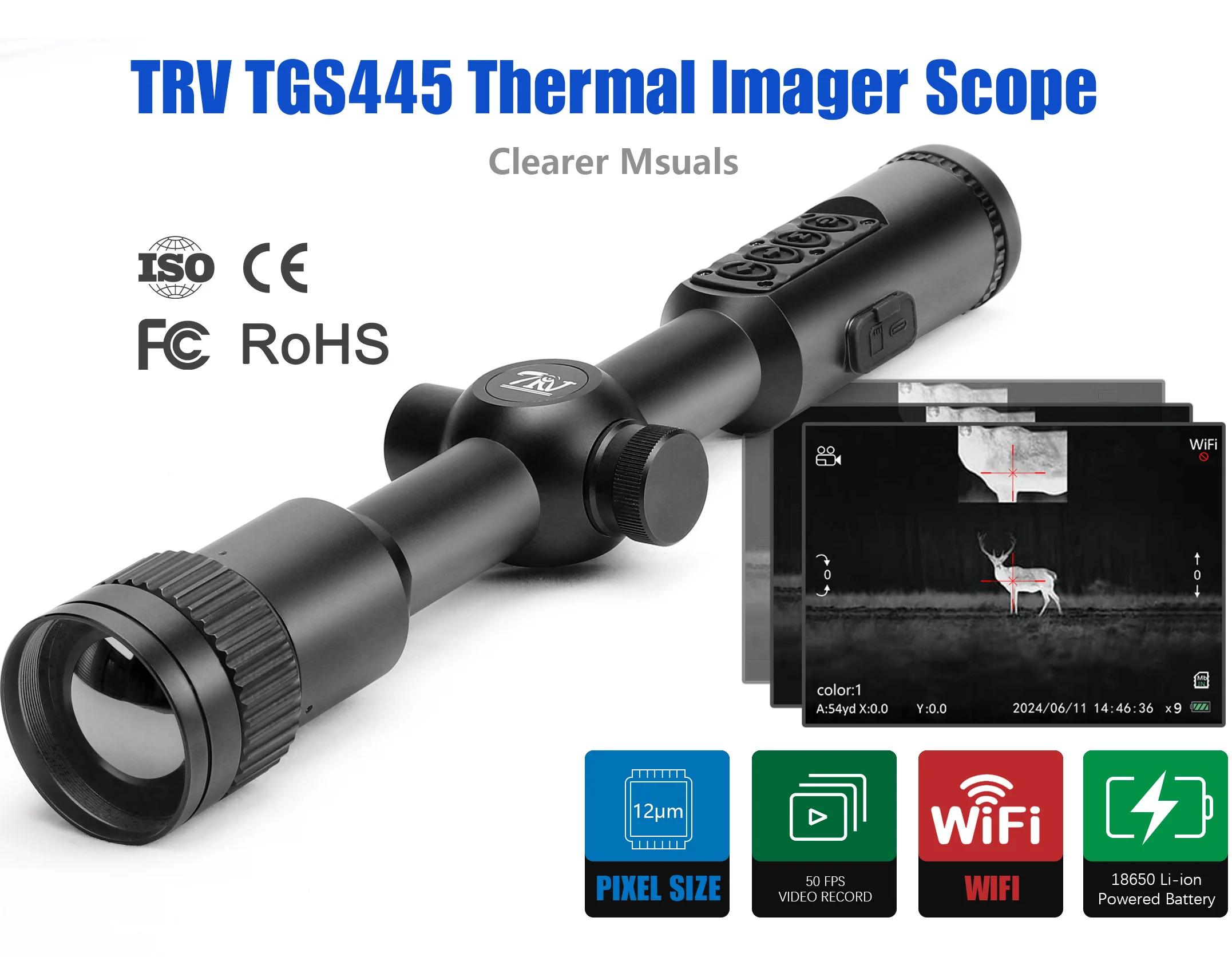 

TRV Factory Wholesale Price Thermal Imaging Scope With 50mm Lens For Hunting 384X288 Thermal Sight With Video PIP WiFi