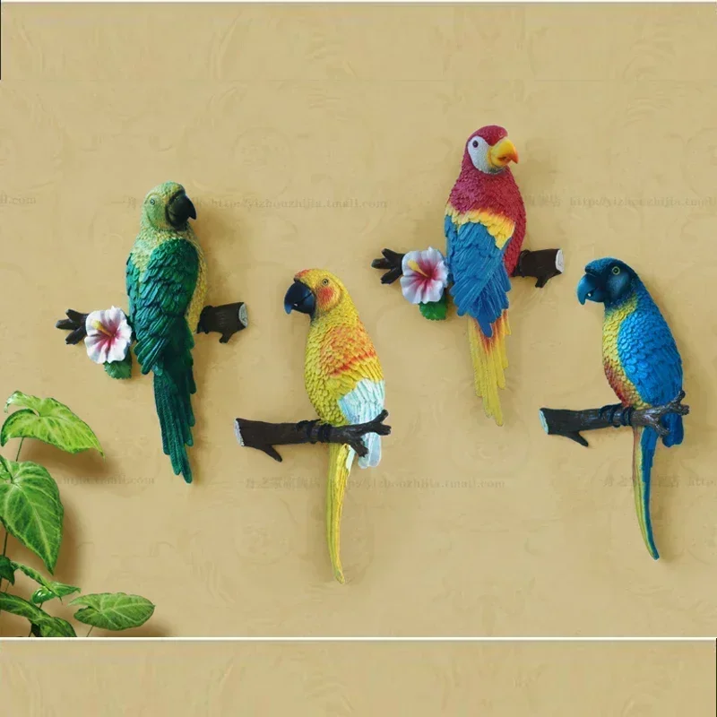 

3D European Wall Hanging Parrot Resin Ornaments Wall Mural Decoration Home Garden Courtyard Handicrafts Bird Figurines Crafts