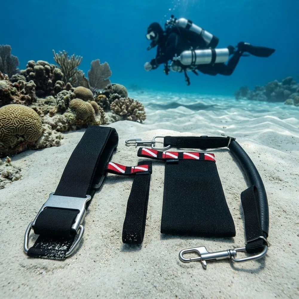 Scuba Sidemount Stage Kit Featuring 316 Stainless Steel Clips and Adjustable Elastic Straps for 11 to 12 Liter Tanks