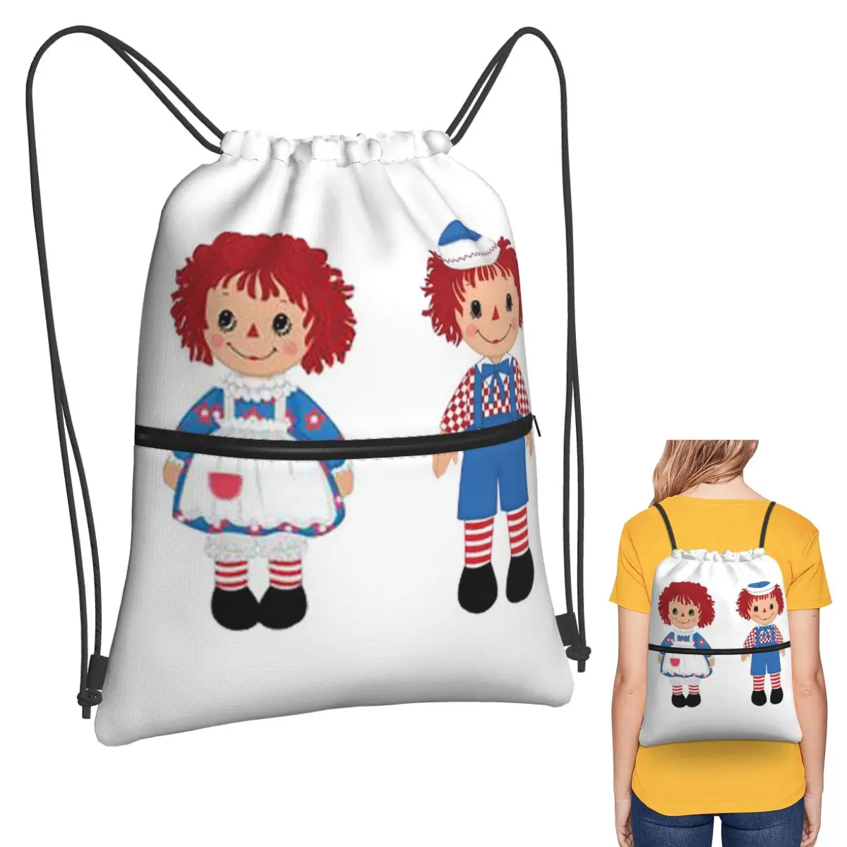 Raggedy Ann e Raggedy Andy: Mochilas Vintage com Cordão, Bolsas de Armazenamento Casuais, Sacolas para Livros para Homens e Mulheres