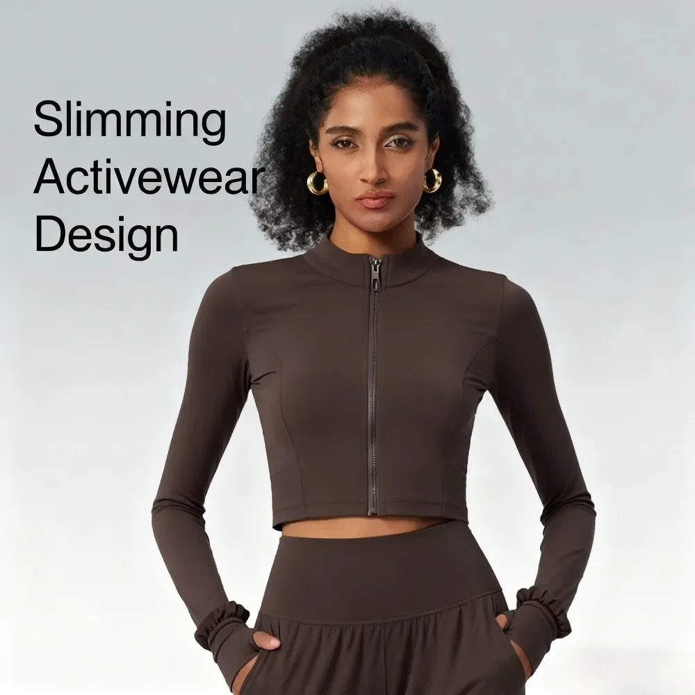 

Женская спортивная куртка на молнии с отверстием для большого пальца, утягивающий короткий облегающий топ для йоги, спортивное пальто для тренировок с длинными рукавами для бега на открытом воздухе