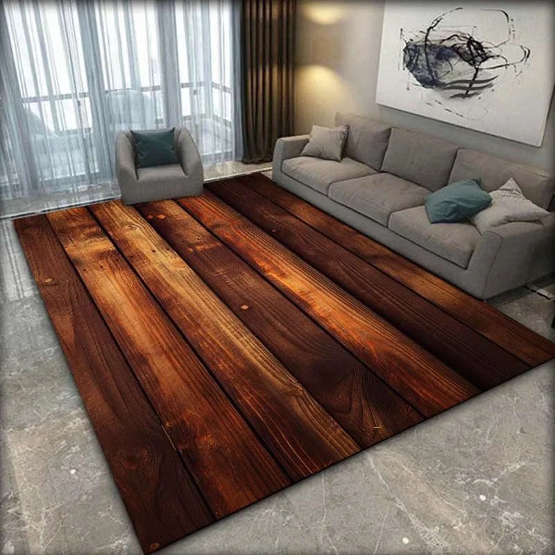 Creative Wood Pattern Carpets for Living Room Decoration Home Rug Bedroom Bedside Footpad Kitchen Bathroom Non-slip Floor Mat