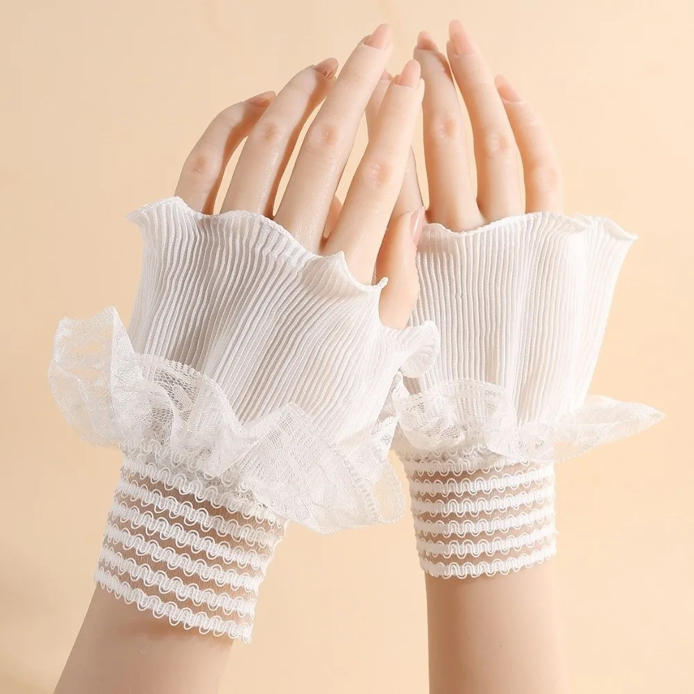 

Универсальные декоративные накладные манжеты с вышивкой, сетчатые, двухслойные, съемные рукава, с рюшами, однотонные, кружевные, для банкетов