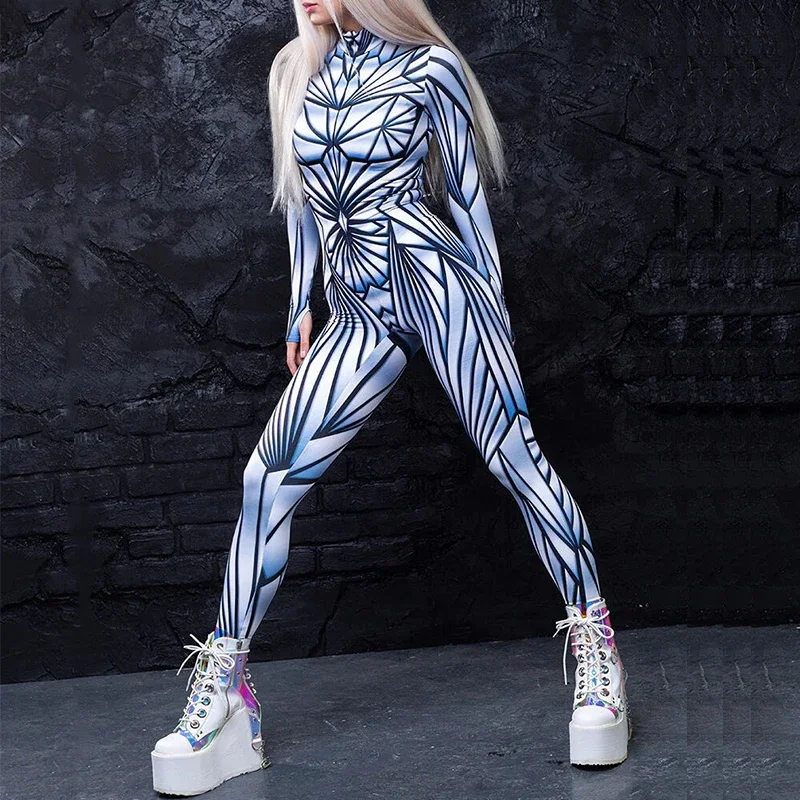 Teanoon Donna Crystal Damage Costume Specchio nero Tute Donna Art Zentai Body Ragazza Vacanza Festa Cosplay Outfit