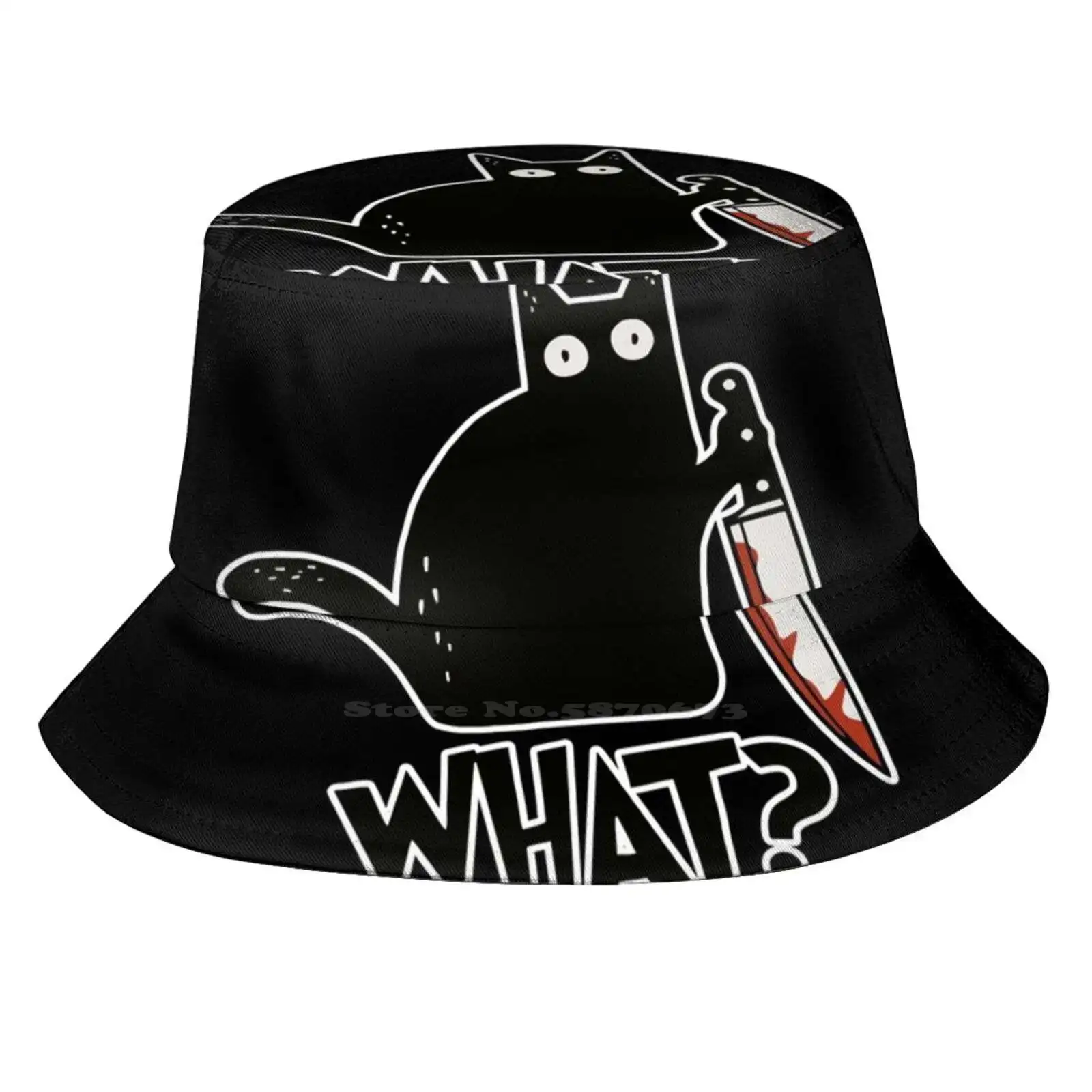 Cat What ? Murderous Black Cat With Knife Gift Premium Unisex Fisherman Hats Cap Womens Cat What Cat What Murderous Black Cat