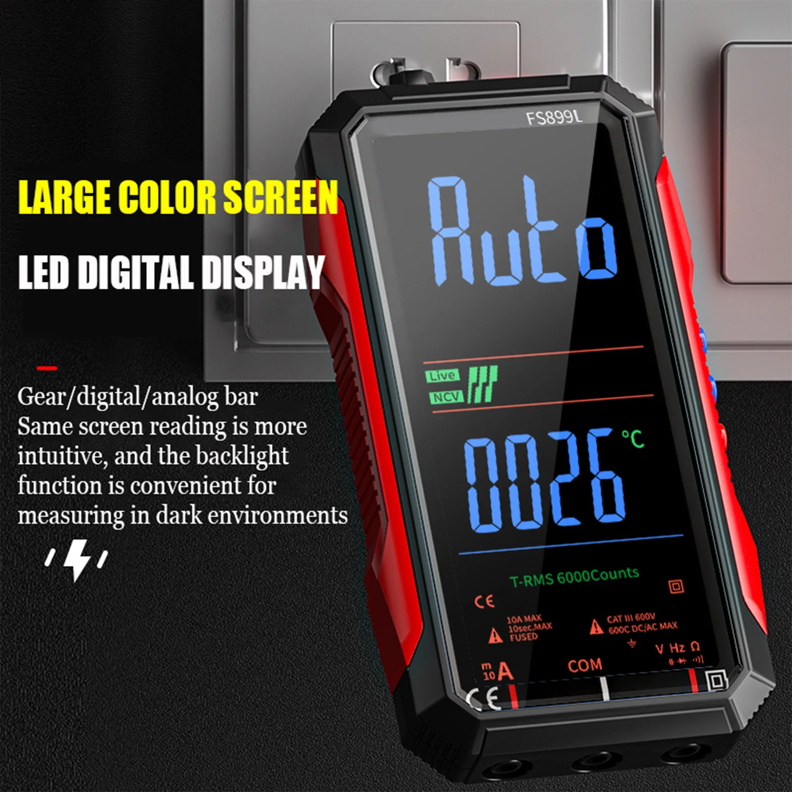 Voltage Tester with Auto Ranging Rechargeable Voltage Meter 6000 Counts True RMS AC/DC for Home and Industrial Electrical Issues
