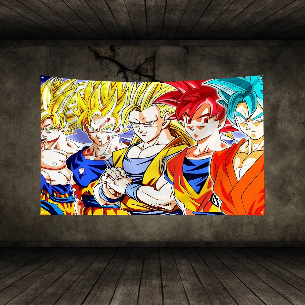 Anime Flag Polyester Digital Printing Banner 4 Sizes for Garage Wall Art Out Door Decoration Gokus With Brass Grommets