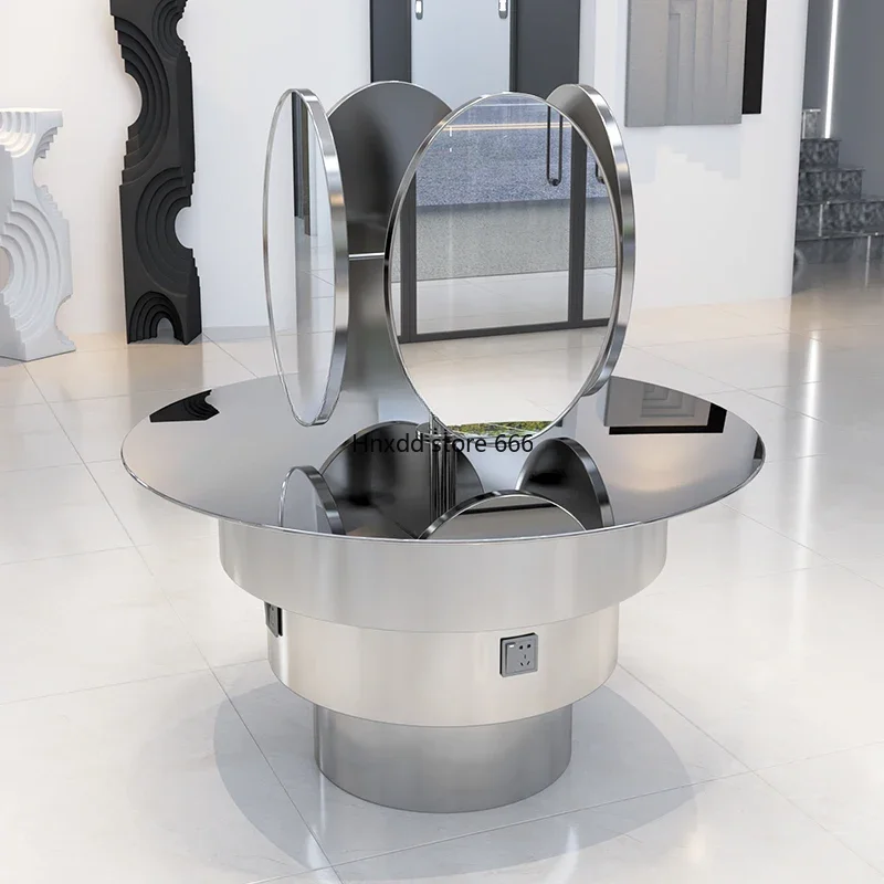 Hair Salon Dressing Table Four-Sided Stainless Steel Floor Mirror Fashion Hair Salon Special Barber Shop Hair Cutting Mirror