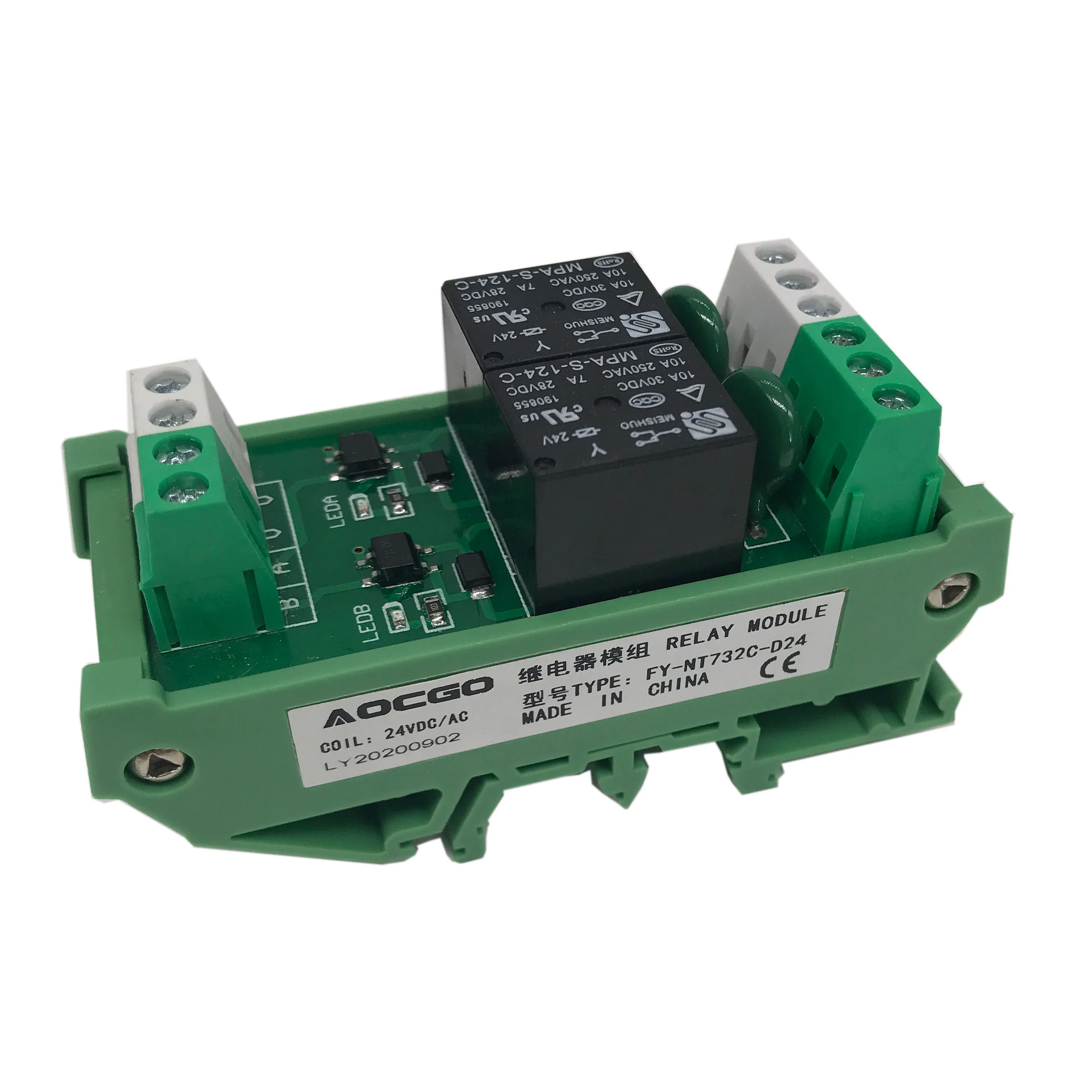AOCGO 2 Channel 24V Relay Module 10A 250VAC PLC Interface Interface Relay for Signal Isolation DIN Rail Mount Screw Terminals
