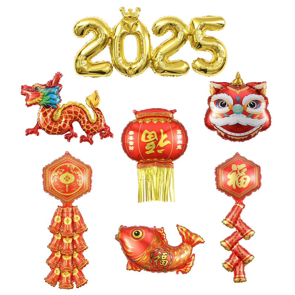 

Chinese New Year 2025 Number Lanterns Firecrackers God of Wealth Foil Balloons Lunar New Year Spring Festival Party Decoration