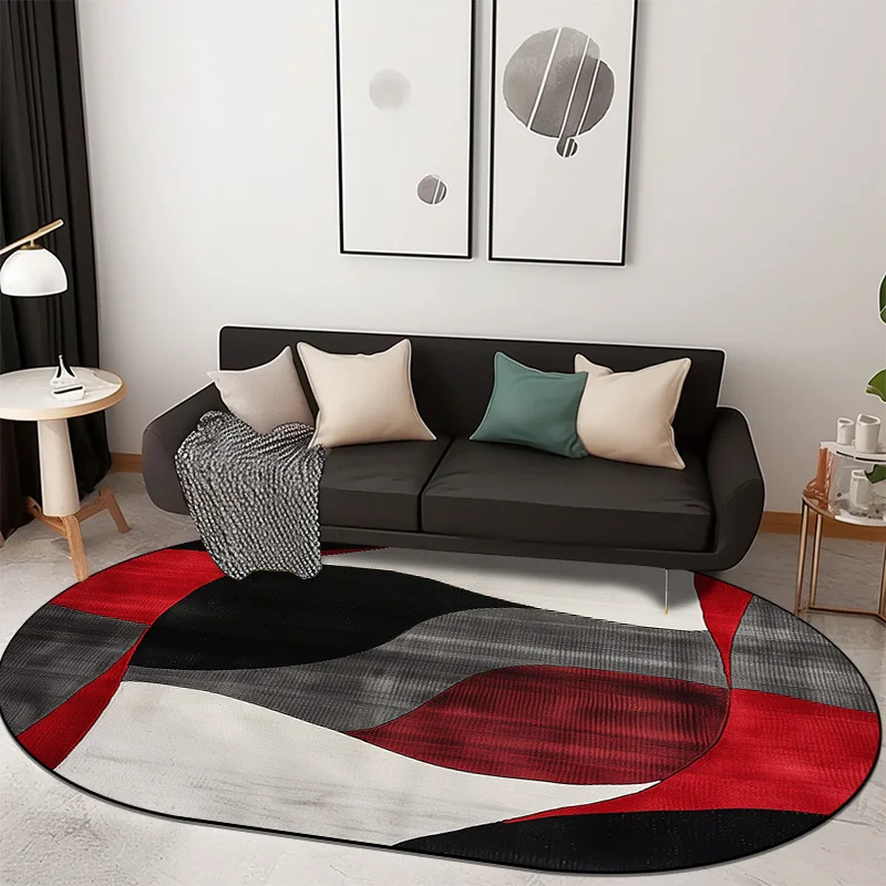 Elliptic Carpet Living Room Modern Geometry Decor Rug Light Luxury Home Soft Floor Mat Sofa Swivel Chair Oval Rug Anti-slip