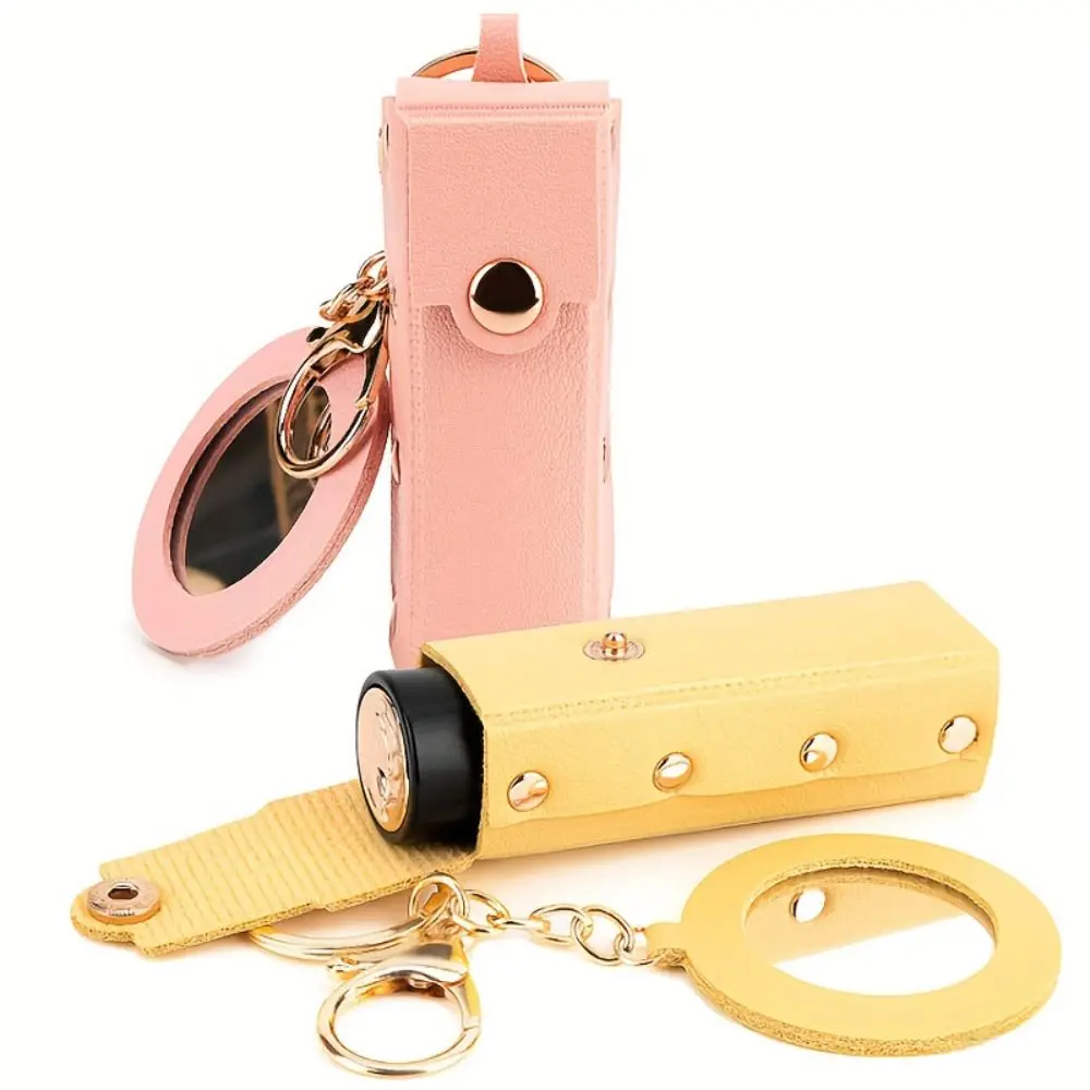 

Travel Supplies Pu Leather Lipstick Bag Lipstick Storage Box with Mirror Mini Cosmetic Bag Makeup Bag Keychain Key Chain Women