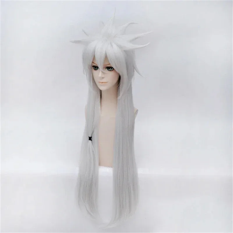 Anime cosplay jiraiya peruca longa prata resistente ao calor cabelo sythentic festa de halloween cosplay traje perucas peruca boné
