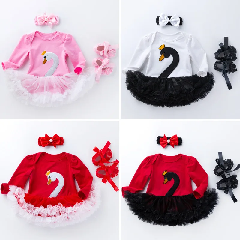 

Spring and Autumn New Long Sleeve Bodycon Dress Set Little Swan Girl's Fashion Long Sleeve Romper Dress Hot Sale