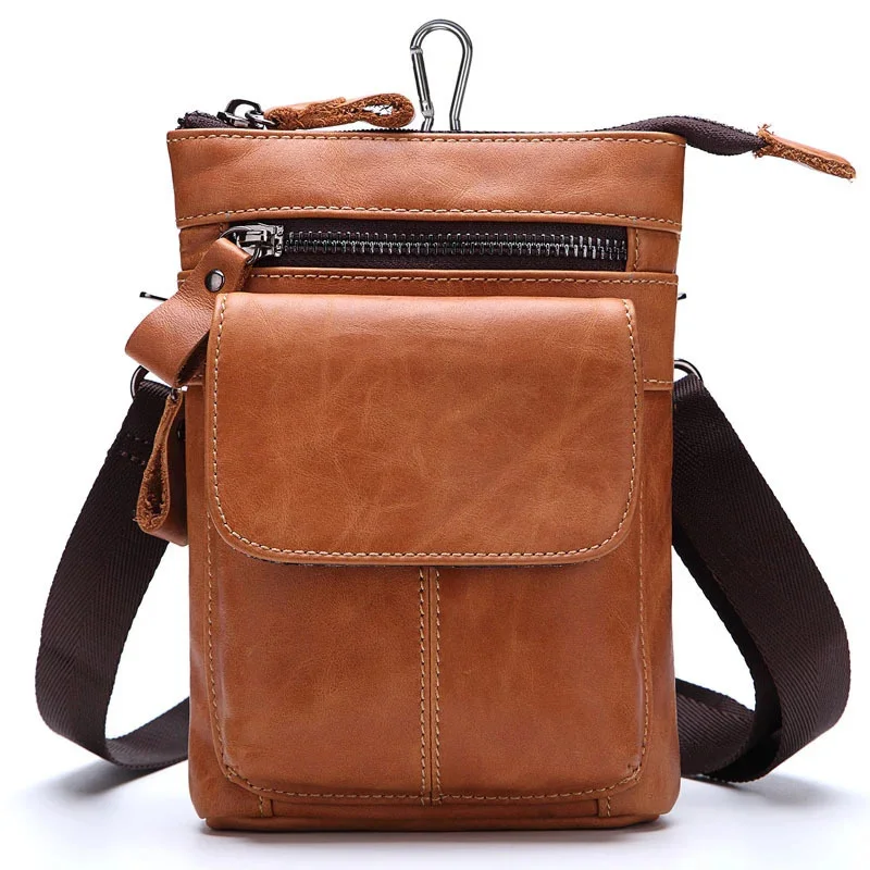 Herren Hüft taschen Echt leder Mann Brusttasche Reise Gürtel tasche Fächer große Kapazität Telefon Geldbörse Mini Hip Pack