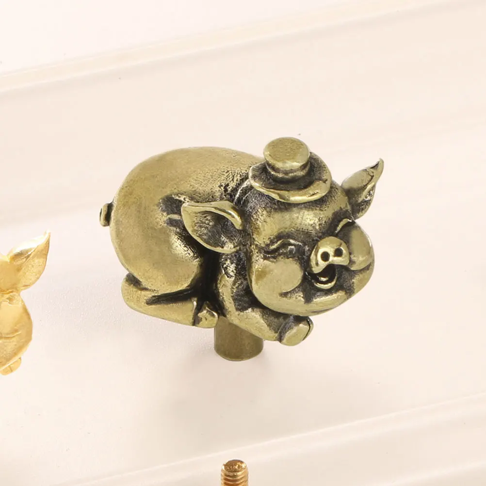 

1Set Brass Pig Cabinet Handle Vintage Chinese Style Lucky Drawer Pulls for Wardrobe Kitchen Dresser Decorative Brass Hardware